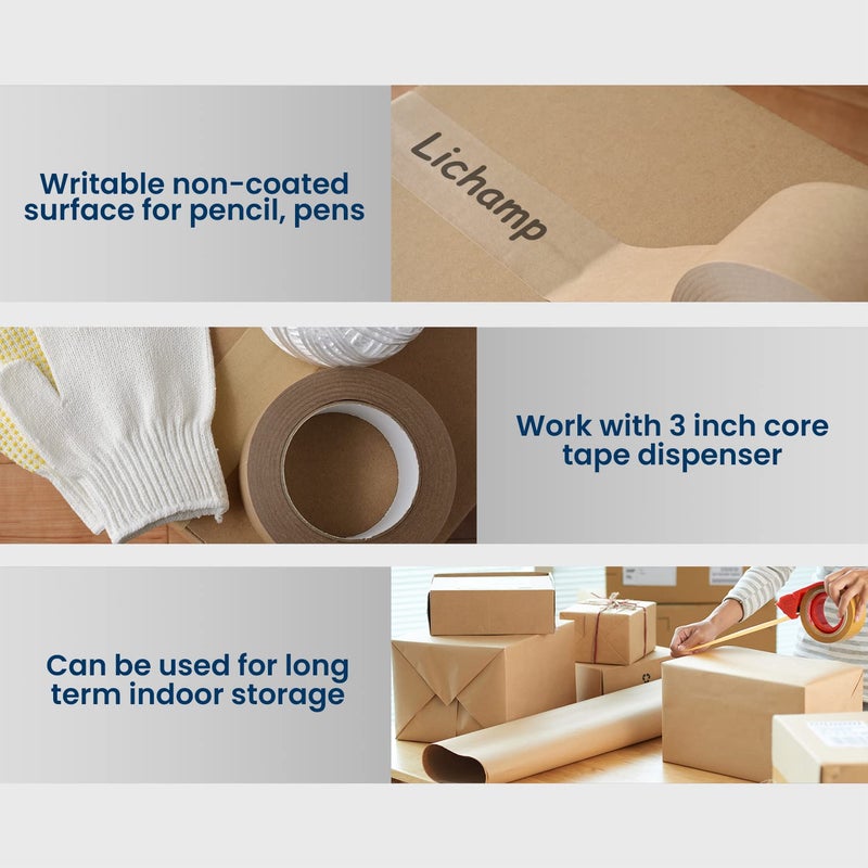 Lichamp Kraft Packing Tape, Brown Kraft Gummed Tape for Packing Boxes, Shipping Cardboard and Carton Sealing, 6 Rolls x 2 inch x 55 Yard x 7 mil, B206BN - Image 5